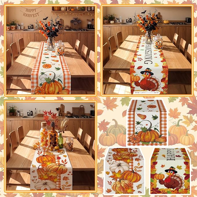 Gilprop 3 Pcs Fall Table Runners Pumpkin Tablecloth, 13x72 Inch | Farmhouse - Image 5