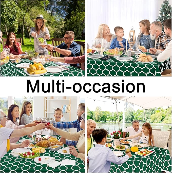 Smiry Rectangle Table Cloth, Waterproof Vinyl Tablecloth with Flannel Backing for Rectangle Tables, Wipeable Spillproof Plastic Tablecloths for Dining, Indoor and Outdoor (52"x70", Emerald Green)