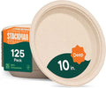 Stack Man Deep Dish Paper Plates, Heavy Duty Disposable Dinner Plates [125-Pack] 10 Inch Plates - 100% Compostable Eco-Friendly, Biodegradable Sugarcane Bagasse, Natural Brown 10" (9" Deep)