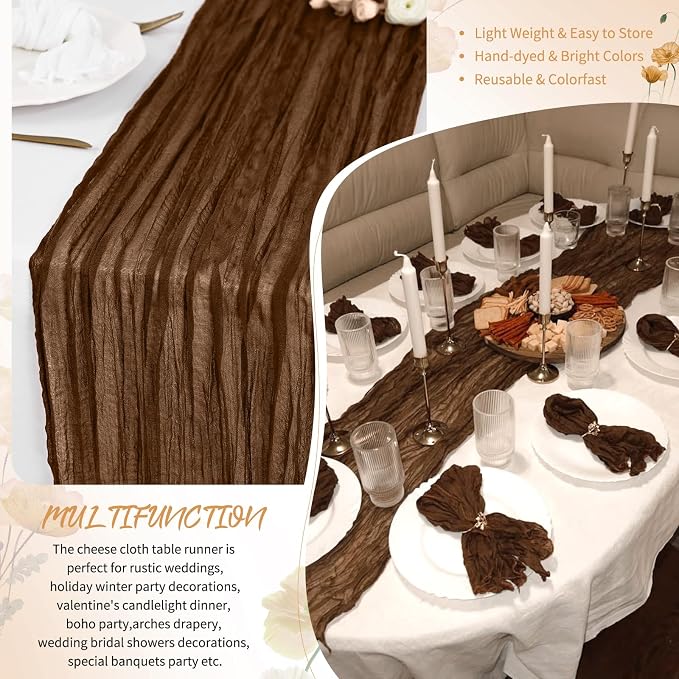 Showgeous 18 Pack Brown Cheesecloth Table Runner, 17 x 108 Inches | Boho - Image 5