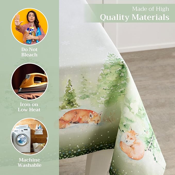 Maison d' Hermine Table Cloth Rectangle Table 100% Cotton 70 x 140 Inches Fall Tablecloth Reusable Everyday Use for Thanksgiving Christmas Decorations Dining Farmhouse Party (Winter Mornings)