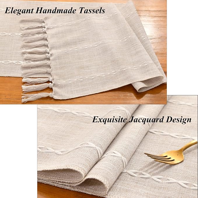 Wracra Rustic Linen Table Runner, Light Coffee Table Runners 48 inches Long | - Image 2