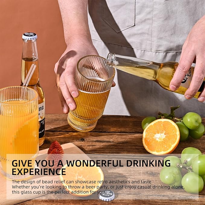Drinking Glasses with Bamboo Lids and Glass Straw 4pcs Set, 16oz Glass Tumbler - Image 2