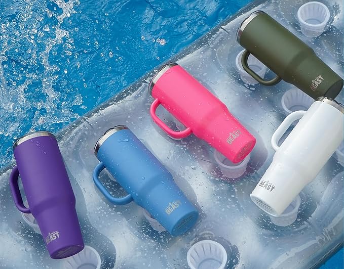 Beast 42 oz Tumbler with Handle Stainless Steel Vacuum Insulated Coffee Ice Cup Double Wall Travel Flask (Cupcake Pink)