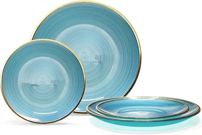 " OCCASIONS " 240 Plates Pack,(120 Guests) Premium Wedding Party Disposable Plastic Plates Set -120 x 10'' Dinner + 120 x 7'' Salad/Dessert (Belize in Blue & Gold)