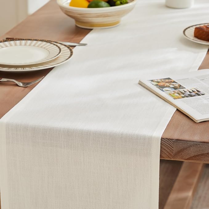 Rustic Cotton Linen Table Runner, 13x108 Inches Off White | Farmhouse Style - Image 3