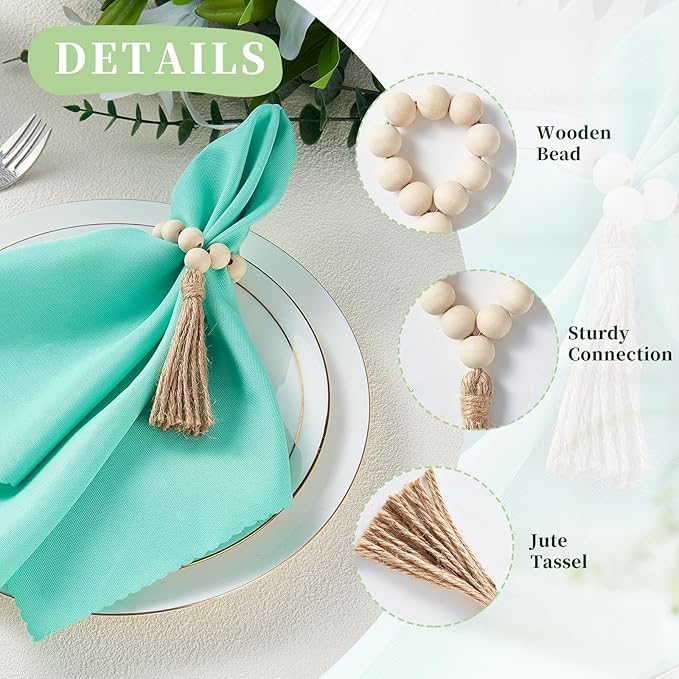 Napkin Rings Set of 6, Wooden Bead Napkin Rings - Image 5