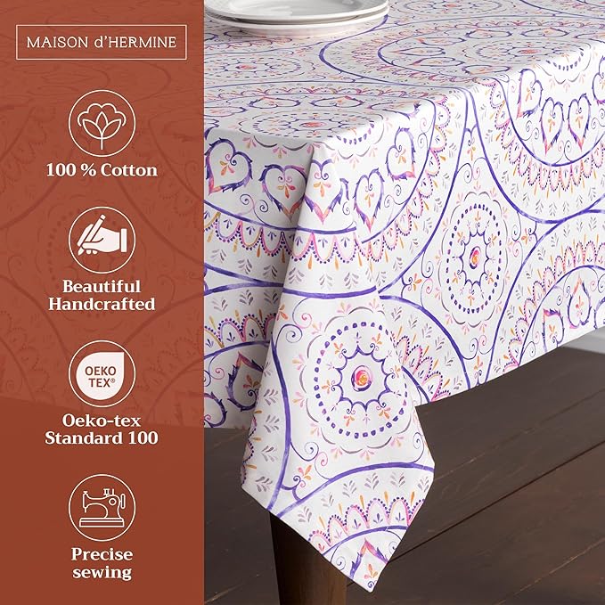 Maison d' Hermine Table Cloth Rectangle Table 100% Cotton 60 x 90 Inches Tablecloth Reusable Decorative for Dining Room Farmhouse Home Valentines Day Decorations Spring Summer - Mandala