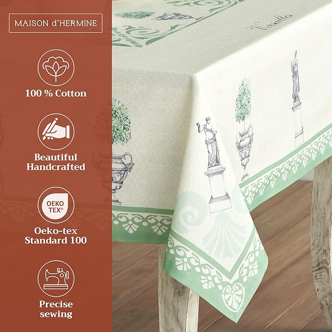 Maison d' Hermine Table Cloth Rectangle Table 100% Cotton 60 x 120 Inches Tablecloth Reusable Decorative for Dining Room Farmhouse Home Valentines Day Decorations Spring Summer - Jardin Du Roy