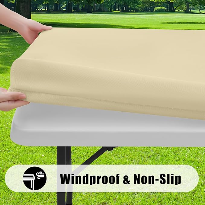 Smiry Rectangle Picnic Table Cloth, Waterproof Elastic Fitted Tablecloths for 5 Foot Tables, Washable Polyester Table Cover for Camping, Indoor and Outdoor (Champagne, 30"x60")