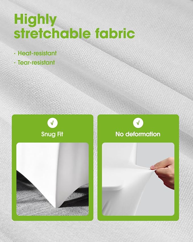 Pureegg Spandex Tablecloth 6ft - 2 Pack, Fitted and Tight Cloth for Rectangle Table, Wrinkle-Free and Stretch Table Cover for Party, Wedding, Banquet and Birthday, White