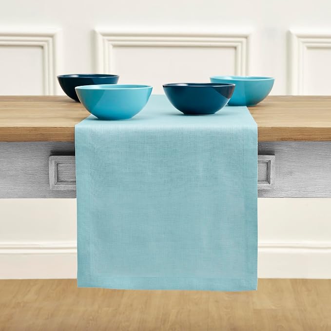 Solino Home 100% Pure Linen Table Runner Aqua Blue Long, Fete 14 x 108 in | by SolinoHome