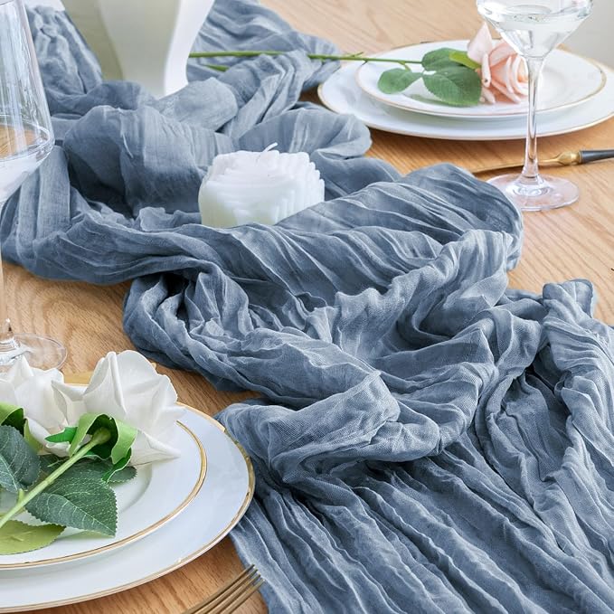 Cheesecloth Table Runner 10FT 6Pcs Dusty Blue Boho Gauze Runners | Cheese Cloth - Image 6