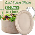 120 Pack Oval Paper Plates, 12.5 Inch Disposable Dinner Plates, Disposable Heavy Duty Large Biodegradable Plate, Super Strong Compostable Paper Plate for BBQ Party Picnic, Natural Brown