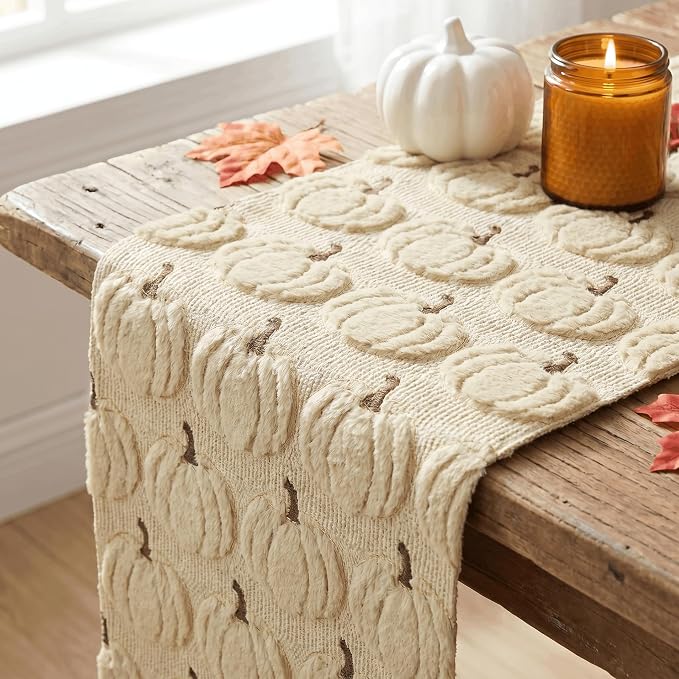 Artoid Mode Beige Soft Faux Fur Fall Table Runner 13x72 Inch | Seasonal Kitchen - Image 5