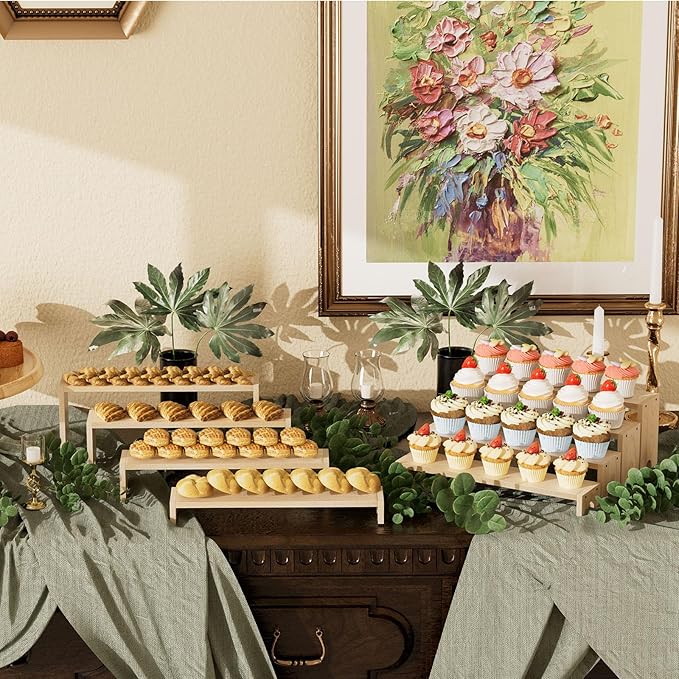 14 Inch Large Wooden Tiered Riser Display Stands, 2 Set Stackable Wooden Cupcake Stand Dessert Table Display Set,Tiered Shelf Organizer,Display Stands Shelf,Vendor Booth Display Items for Vendor Events（Natural Wood Color）