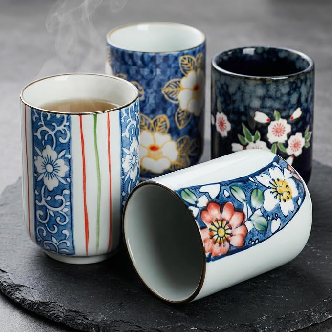 Japanese Tea Cups, 10 Oz Ceramic Handleless Coffee Mugs, Microwave Dishwasher - Image 2