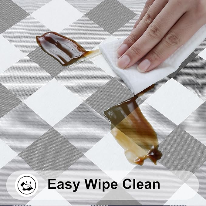 Smiry Rectangle Picnic Table Cloth, Elastic Waterproof Fitted Vinyl Tablecloths, Flannel Backed Buffalo Plaid Table Covers for Dining, Camping, Outdoor (White and Grey, 36" x 72")
