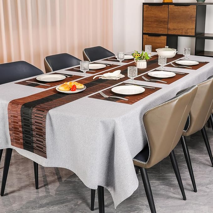 Table Runner 88 Inches Long, Vinyl Woven Farmhouse Table Runners | Washable - Image 6