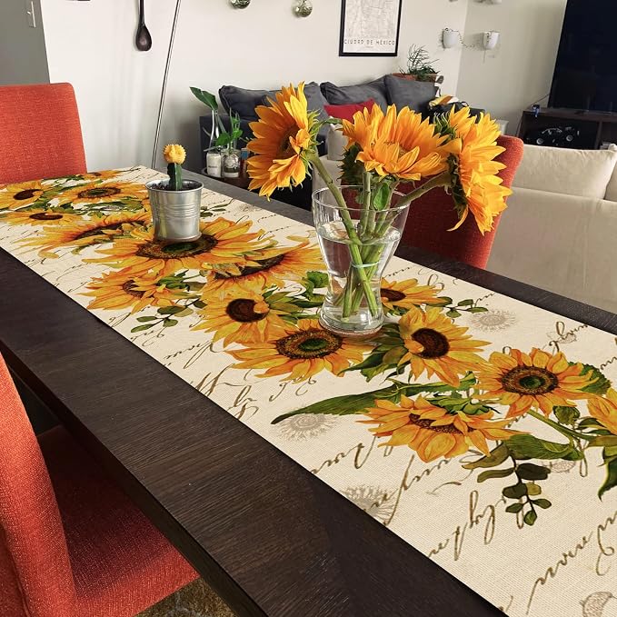 Seliem Fall Sunflowers Table Runner, Vintage Spring Summer Flower Home Kitchen - Image 3