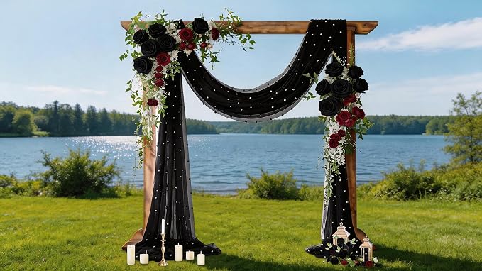 Pearl Table Runner Gauze Sheer 19FT Wedding Draping Fabric Decor | Black Summer - Image 2