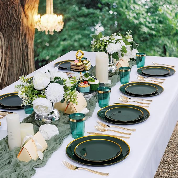 LIYH 180Pcs Green Plastic Plates, Shatterproof Choice - Image 9