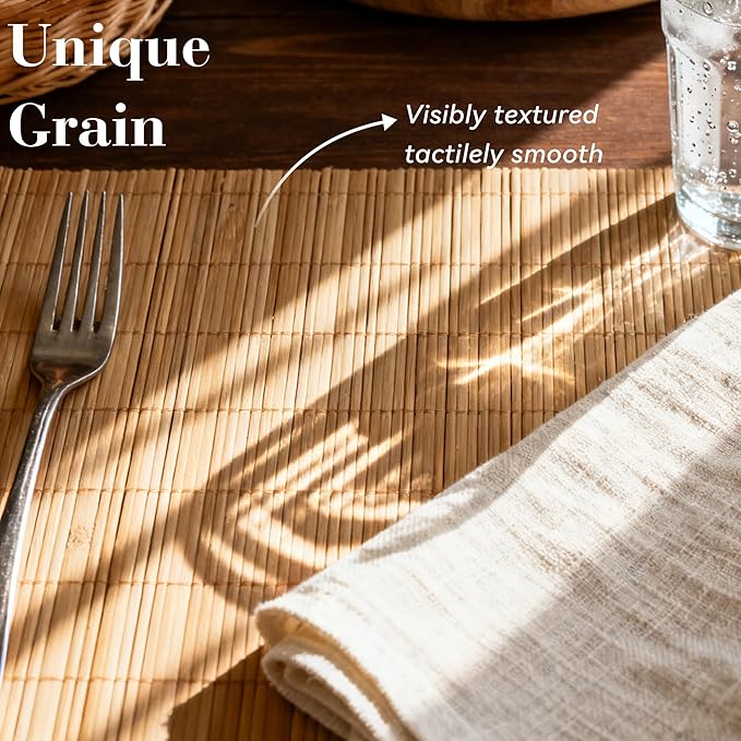 6-Pack Bamboo Placemats,Woven Heat-Resistant Rectangular Table Mats, Natural Dining Place Mats, Rustic Japanese Style Wood Mats for Indoor Dining, Kitchen and Party Use, Coffee