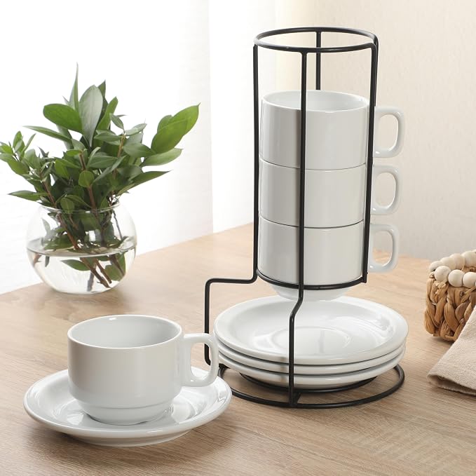 Gibson Home Gracious Dining 7-Ounce Cappuccino Cups Set of 4, Stackable Coffee - Image 4