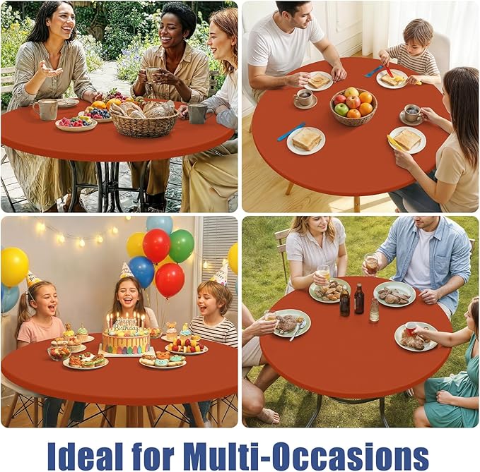 Round Spandex Tablecloth, Elastic Fitted Waterproof Tablecloths for 36"-44" Tables, Stretch Washable Picnic Table Cover for Camping, Dining, Indoor and Outdoor, Rust