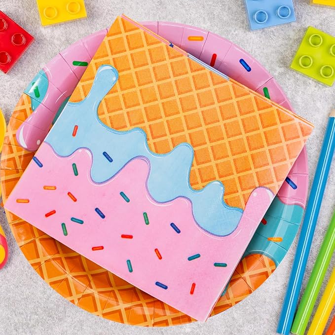 40 Pcs Ice Cream Plates and Napkins Party Supplies, Disposable Ice Cream Paper - Image 3