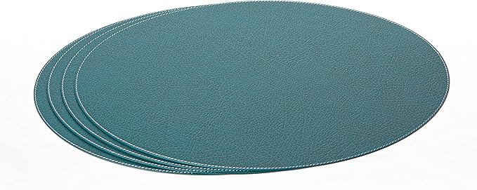 Nikalaz Oval Placemats Set (Pack of 4) Recycled Leather Table Mats 18 x 13 inches (45.7 x 33 centimetres), Kitchen Dining Table Decor by Nikalaz (Petroleum Green)