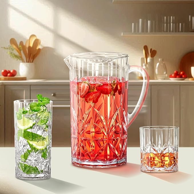 Amazing Abby - Whitney - 14-Ounce Plastic Whiskey Glasses (Set of 4), Plastic Wine Glasses, Reusable, BPA-Free, Shatter-Proof, Dishwasher-Safe, Perfect for Poolside, Outdoors, Camping, and More