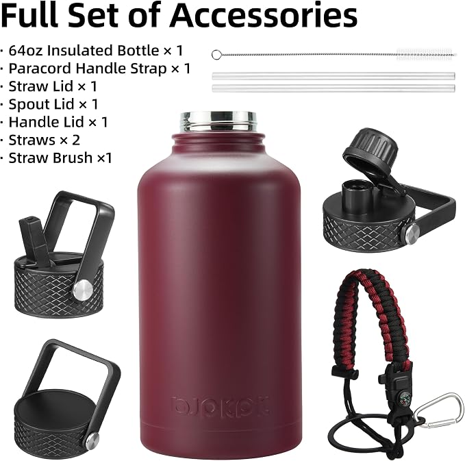 BJPKPK 64oz Insulated Water Bottle, Half Gallon Water Jug - Image 3