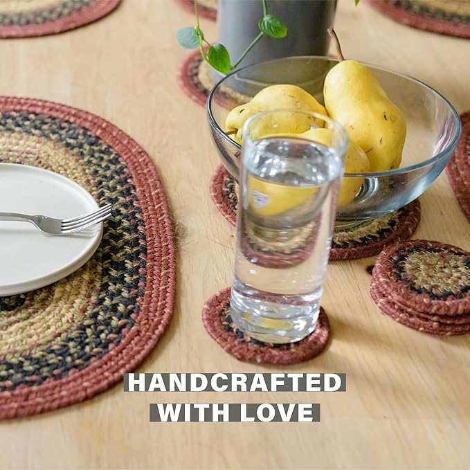Homespice Highland Jute Braided Rope Coasters 4", Warm Lodge and Cabin Decor, Set of 6, Multicolor - Durable, Absorbs Moisture, Easy to Clean and Protects Furniture