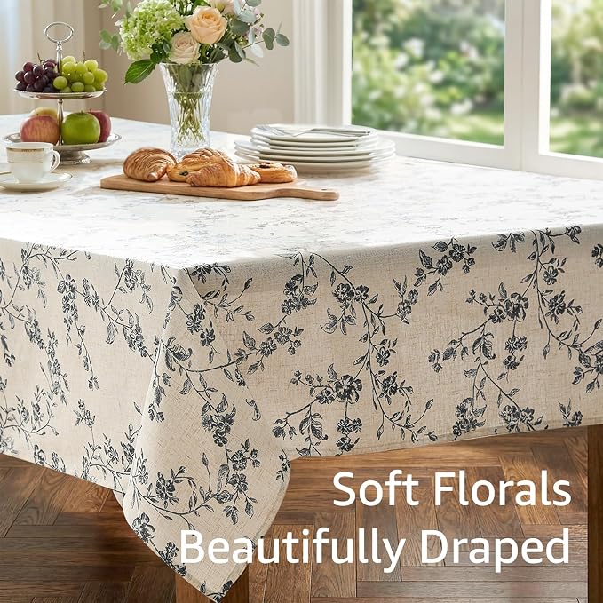 jinchan Black Farmhouse Floral Linen Square Table Cloth 52 x 52 Inch | Vintage - Image 7