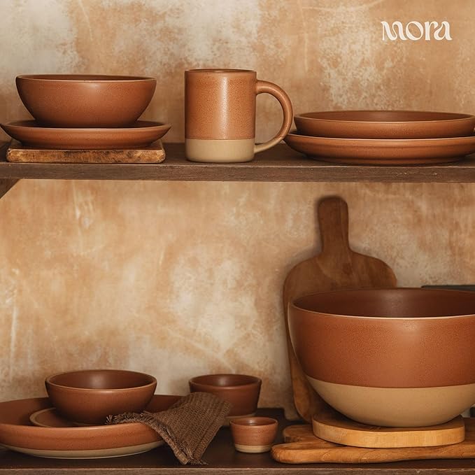 MORA Small Bowls Set of 4, 16oz Ceramic Pottery Dessert Bowls - Microwave, Oven and Dishwasher Safe - Terracotta