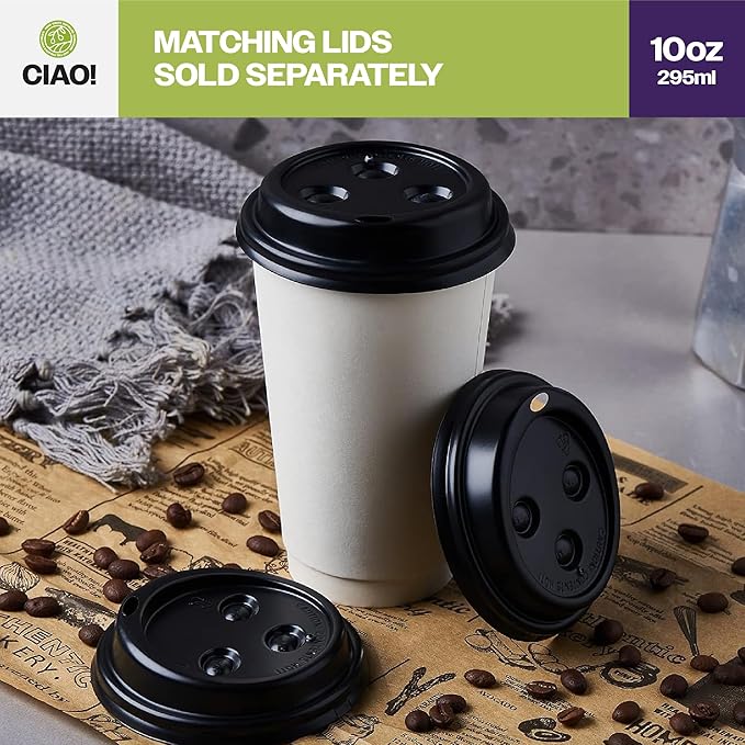 CIAO! 10oz White Paper Hot Cup, Disposable, 90mm Diameter 1,000 Count