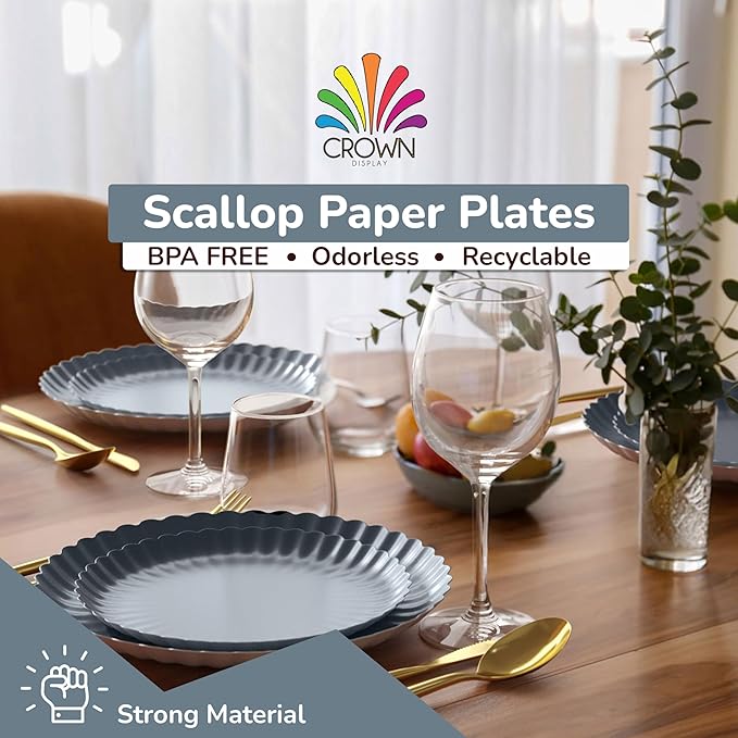 Trendables Floral Paper Plates 8.5 Inch & 10.5 Inch 40 Pcs Dinner Plate Set Fancy Disposable Plates for Party for 20 Guests 20 X 8 & 20 X 10 Large & Small Paper Plate Set for Parties Slate Blue