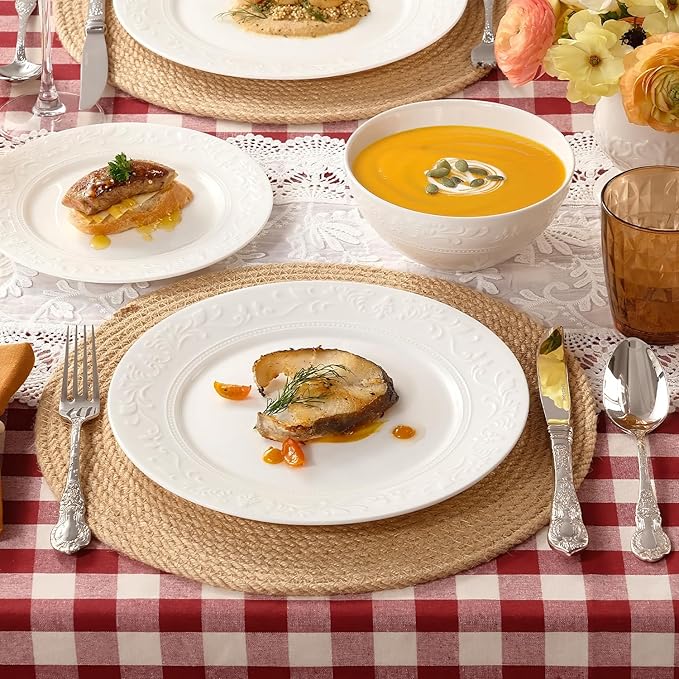 24Pcs Vintage Relief White Bone China Set, Service - Image 3