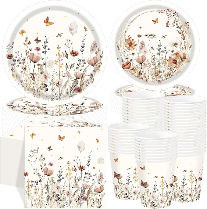 250 Pcs Wildflower Party Decorations Include Boho Autumn Fall Floral Paper by Ziliny
