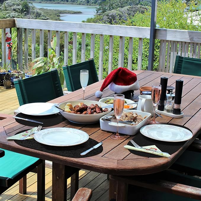 Placemats for Dining Table Set of 6 Non-Slip, Heat Resistant Oval Leather Placemat Double Layer, Waterproof Table Mats Easy to Clean for Kitchen Dining Room Coffee Office Table, Black