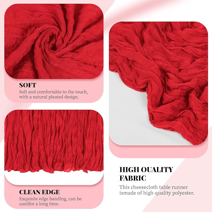 3 Pack Red Cheesecloth Table Runner, 17 x 108 Inch, Gauze Cheese Cloth Table - Image 4
