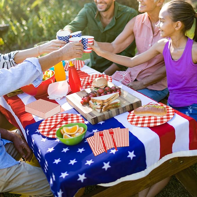 100 Pcs Red White Gingham Party Supplies Set, Serves 25 – Disposable Checkered - Image 7