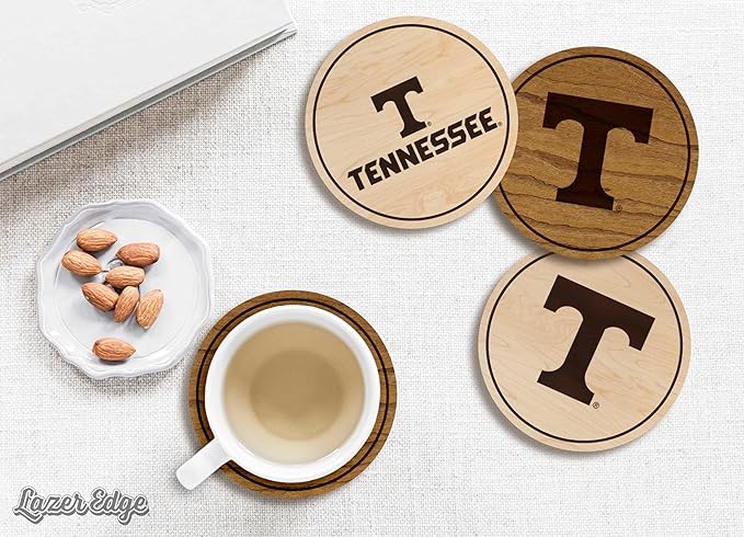 LazerEdge Tennessee Volunteers Wooden Coaster Set - Maple Wood - Officially Licensed Product - 4-Pack