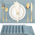 Winknowl Placemats for Dining Table Set of 8 Waterproof, Woven Place Mats for Kitchen Table Vinyl Heat Insulation Stain Resistant Placemats (Sky Blue)