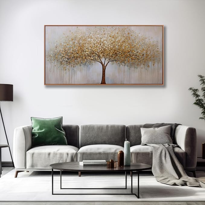 Wall Art Gold Abstract Tree of Life Framed Modern Artwork Canvas Painting Textured Tree Pictures Wall Decor Home Decor Wall Ready to Hang for Bedroom Living Room Size 30"x60"