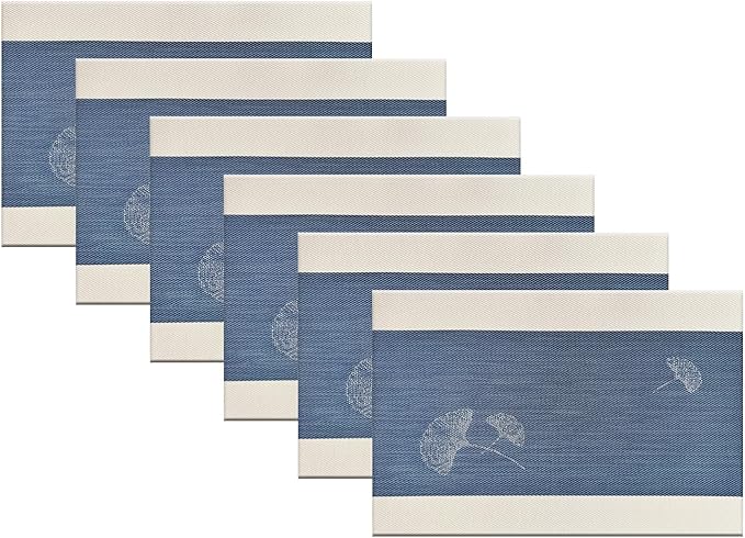 Placemats Set of 6 for Dining Table Mats Washable Easy to Clean PVC Placemat (Ginkgo Navy)