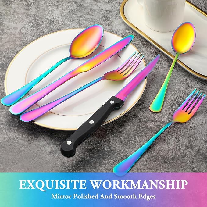 48 Pcs Rainbow Silverware Set - Image 4