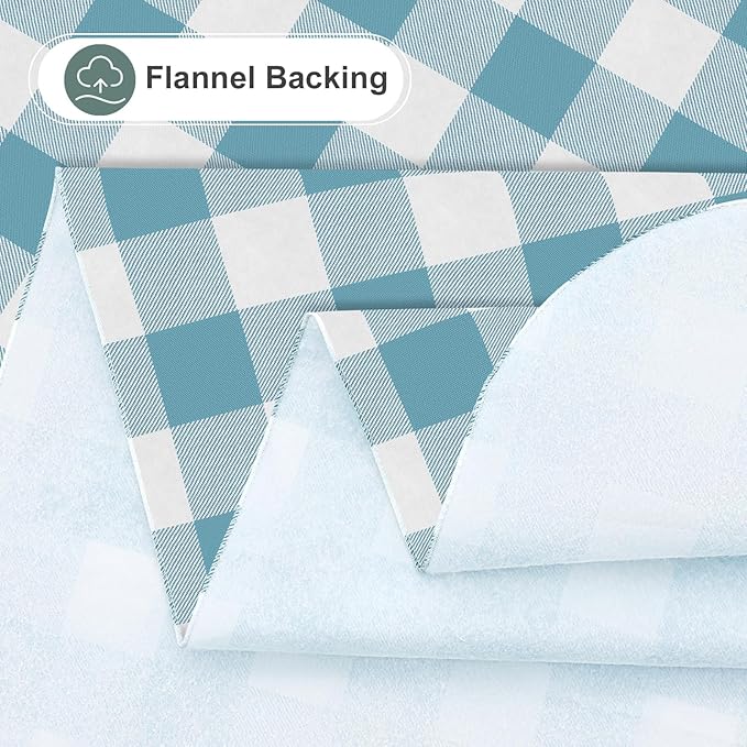 misaya Round Waterproof Vinyl Table Cloth, Buffalo Flannel Backed Tablecloth, Wipeable Plastic Table Cover for Dinner, Kitchen, Picnic (60", Aquamarine and White)