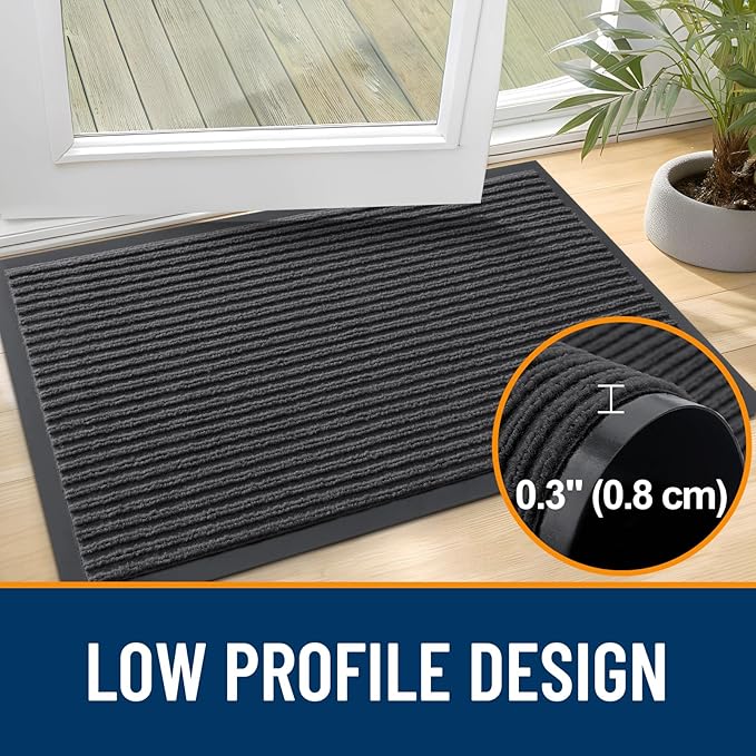 OLANLY Front Door Mat Indoor Outdoor Entrance, Waterproof Heavy Duty Doormat, Fade Resistant, Low Profile, Easy Clean Patio Porch Welcome Floor Mats for Entry, 35x30, Charcoal Grey